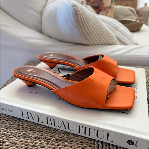 Zara Orange Heel Sandals 38 NEW - Picture 2 of 7